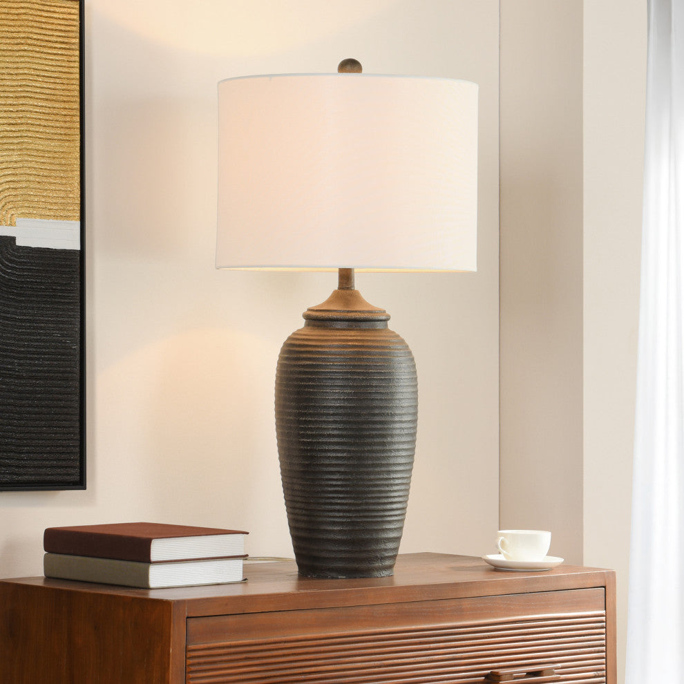 Charlotte Polyresin Table Lamp 32"H, Matte Black, Off-White Linen Hardback Shade