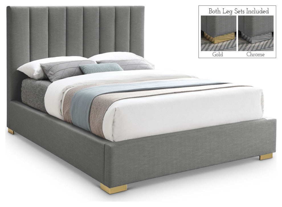 Pierce Linen Textured Fabric Upholstered Bed, Gray, Queen