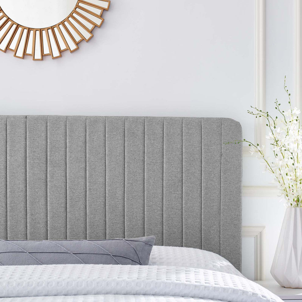 Tufted Upholstered Fabric King/California King Headboard Light Gray
