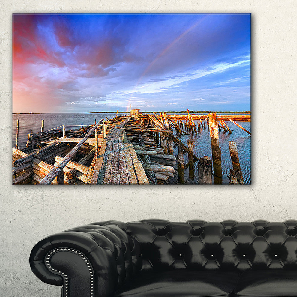"Abandoned Wooden Pier and Blue Sky" Sea Bridge Wall Artwork, 40"x30"