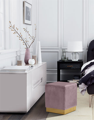 Jax Velvet Upholstered Ottoman/Stool, Pink, Gold Base