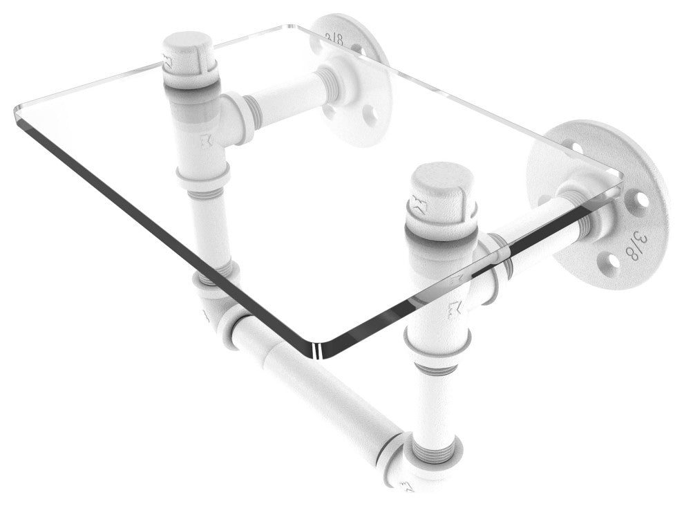 Pipeline Toilet Tissue Holder with Glass Shelf, Matte White
