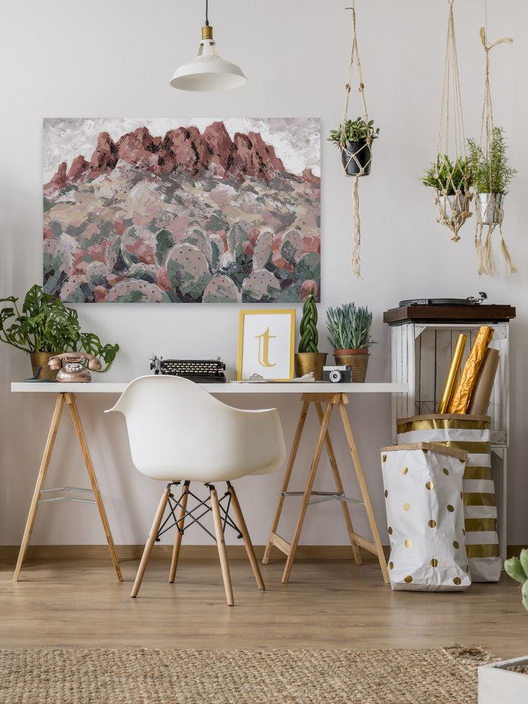 "Cactus in Red Rock" Painting Print on Wrapped Canvas, 60x40