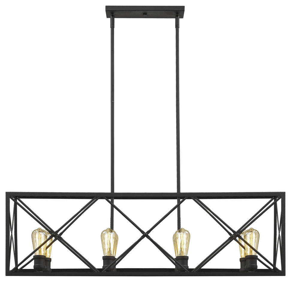 Brooklyn 8-Light Matte Black Island Pendant With Metal Framework Shade