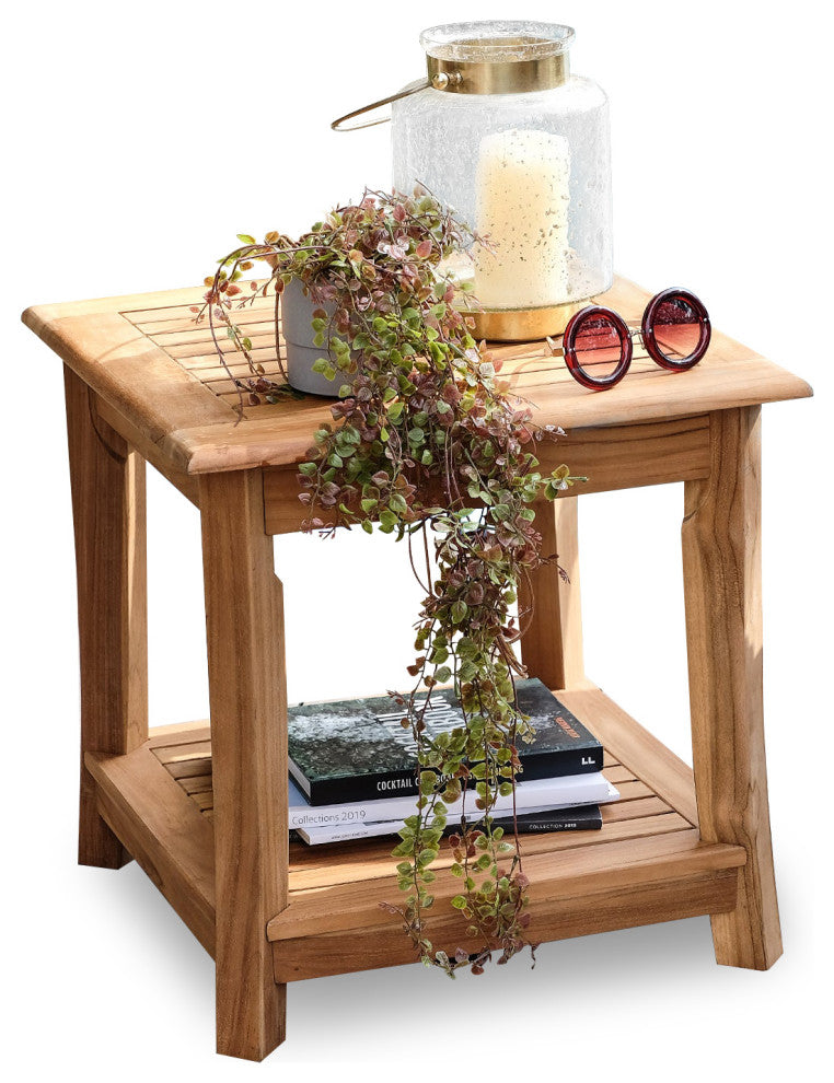 Mosko Teak Wood Outdoor Side Table with Shelf