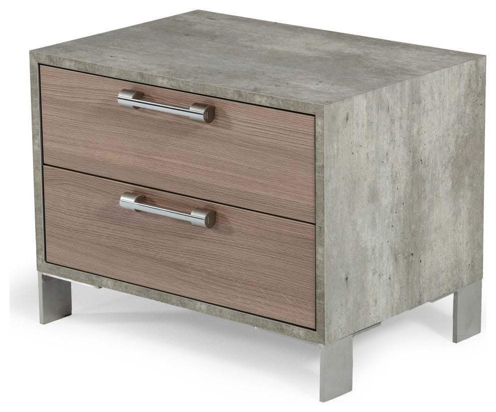Quincy Brown Oak and Brushed Stainless Steel Nightstand