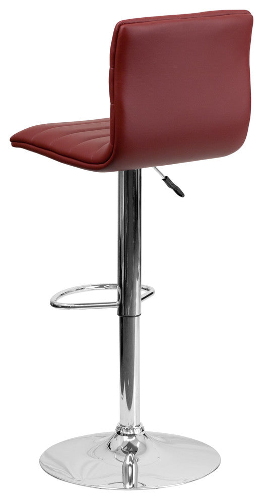 Contemporary Burgundy Vinyl Adjustable Barstool With Chrome Base