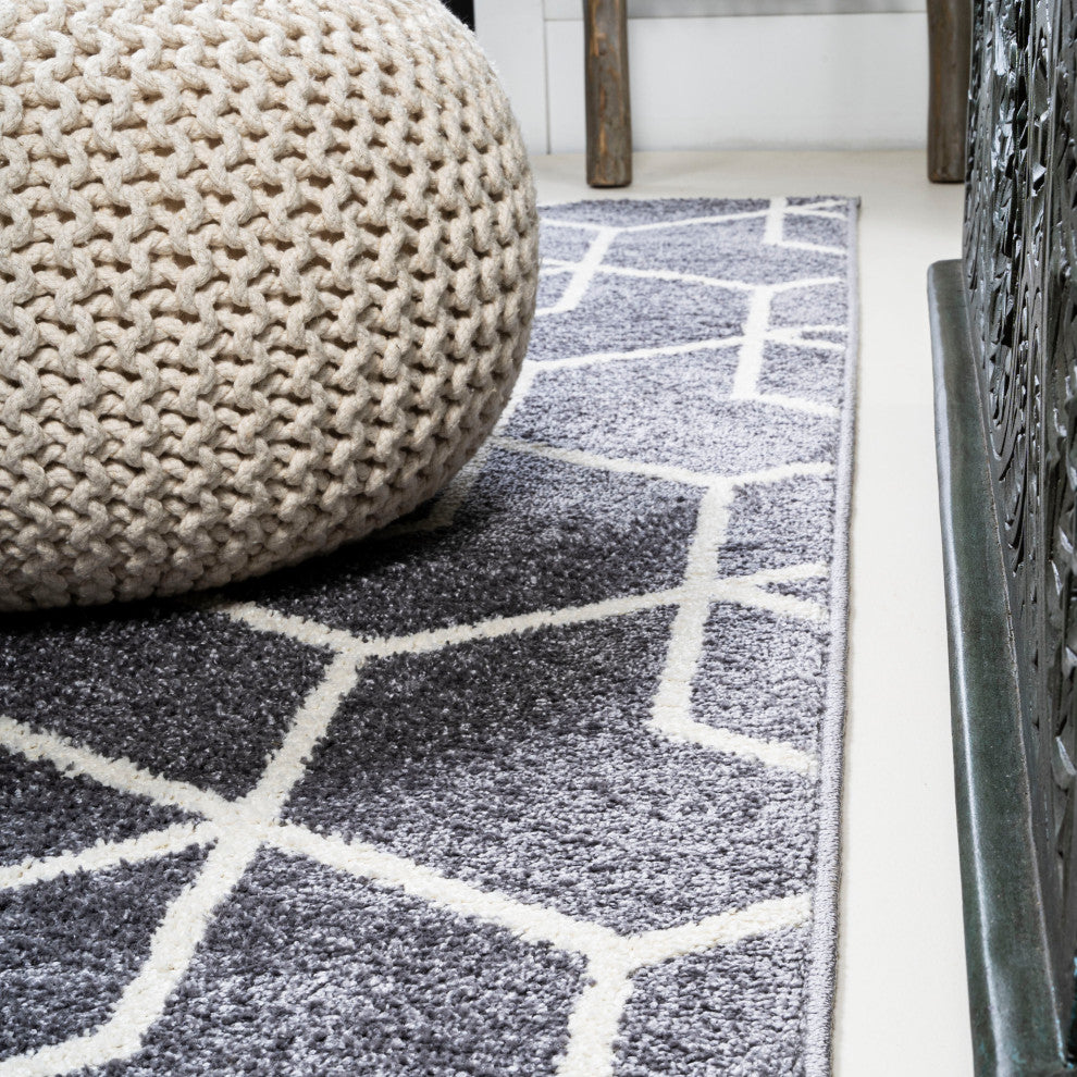 Tumbling Blocks Modern Geometric Gray/White 3'x5' Area Rug