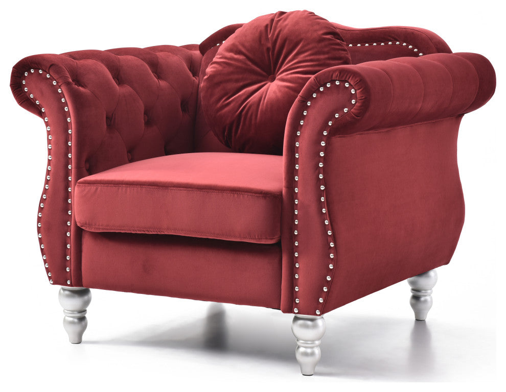 Hollywood Burgundy Velvet Tufted Accent Chair