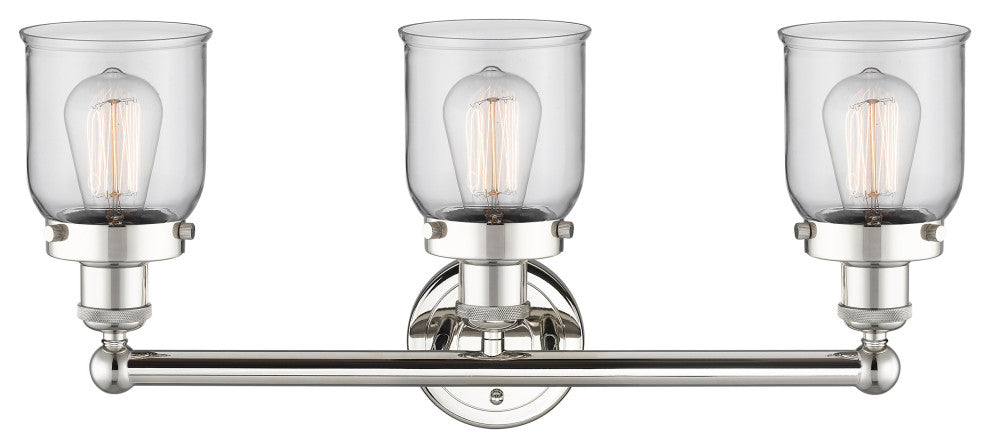 Edison Small Bell 3-Light 25" Vanity Light, Polished Nickel Finish, Clear Shade