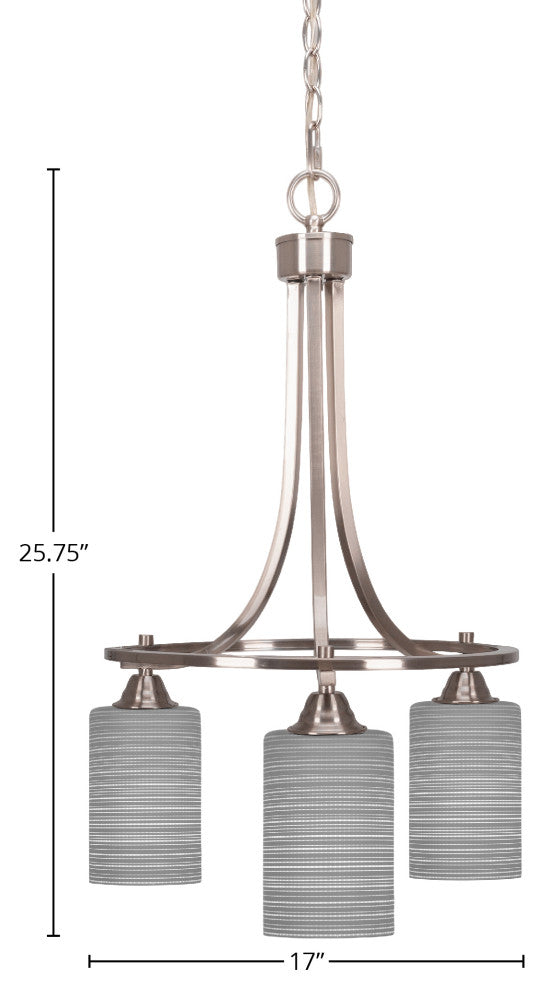 Paramount Downlight 3-Light Chandelier, Brushed Nickel, 4" Gray Matrix Glass