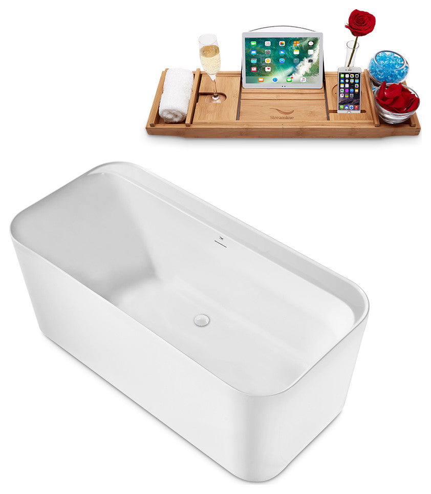 59" Streamline Freestanding Tub and Tray With Internal Drain