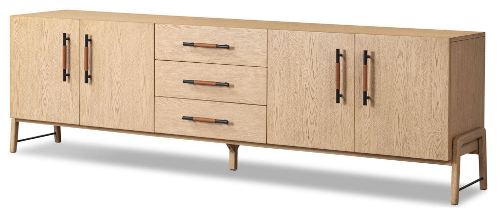 Rosedale Media Console Yucca Oak Veneer, Chaps Sand, Gunmetal