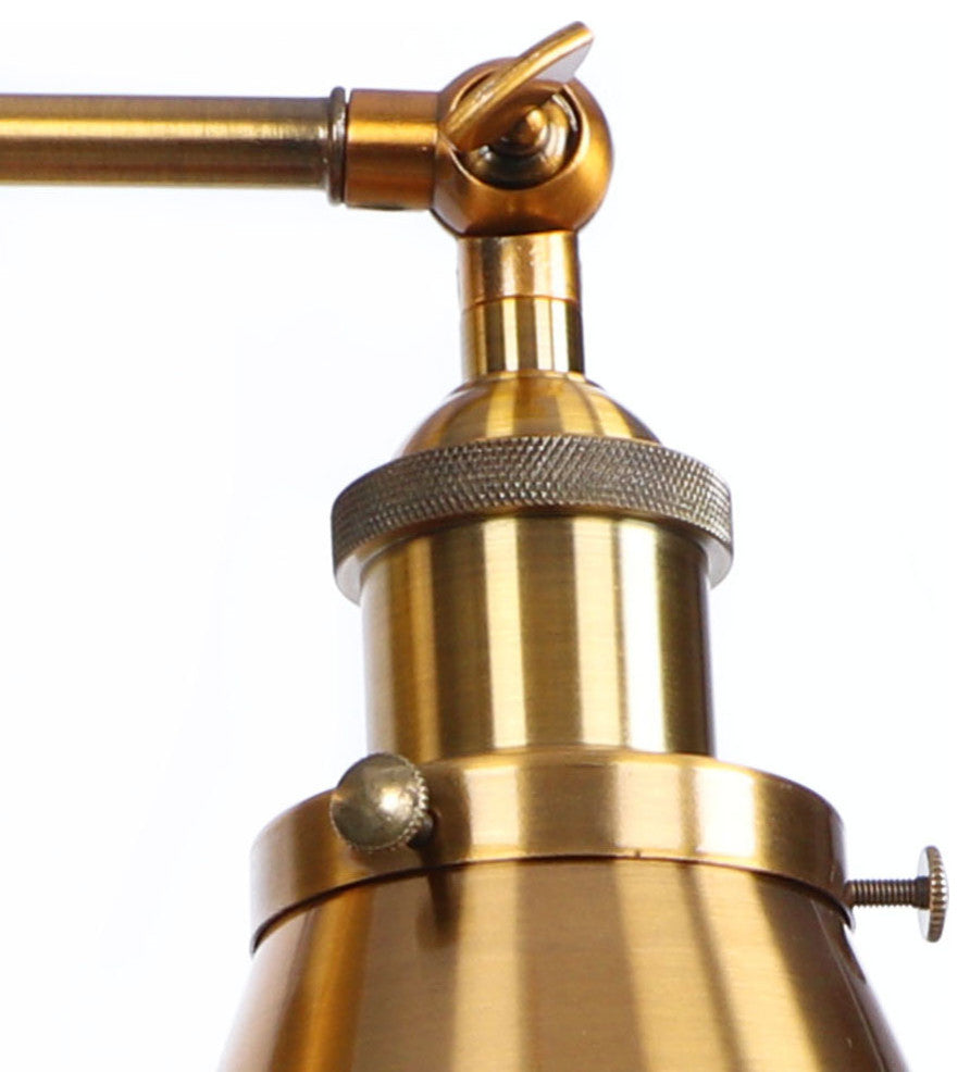 Gold 1-Light Industrial Cone Shape Swing Arm Wall Lamp