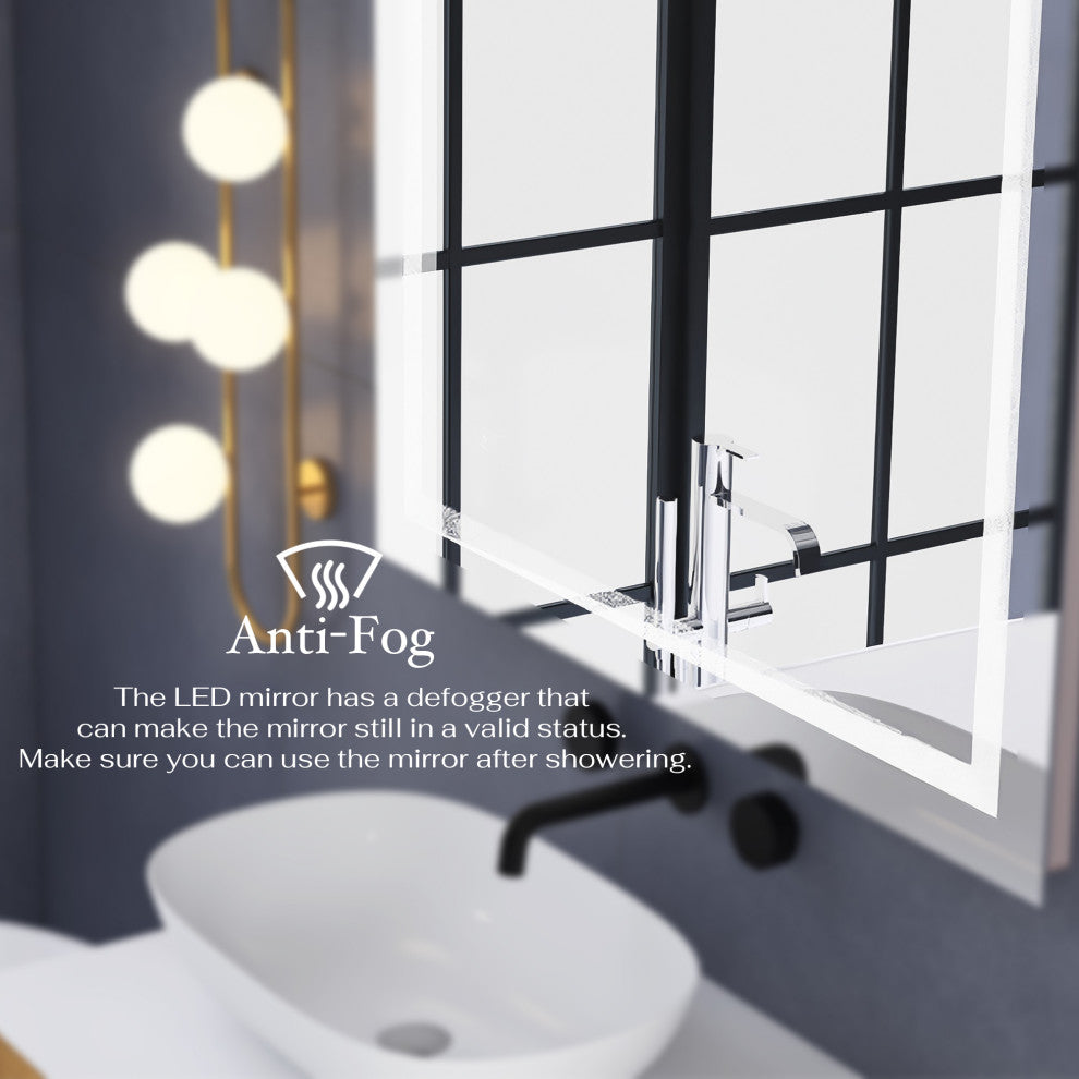 Frameless Anti-Fog Wall Mounted Dimmable LED Bath Vanity Mirror, 36" X 48"