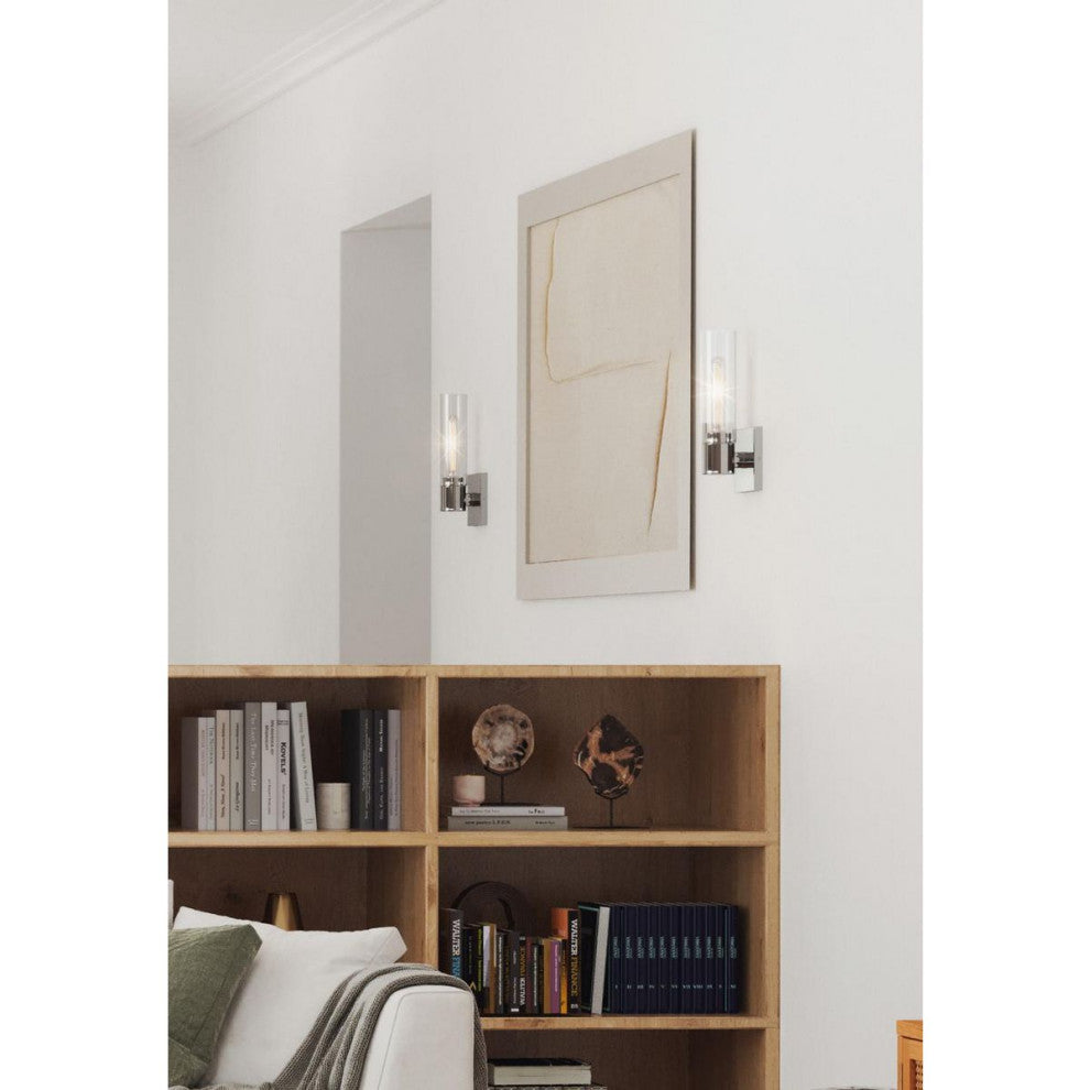 Clarion 1-Light Clear Glass Modern Wall Light, Polished Chrome