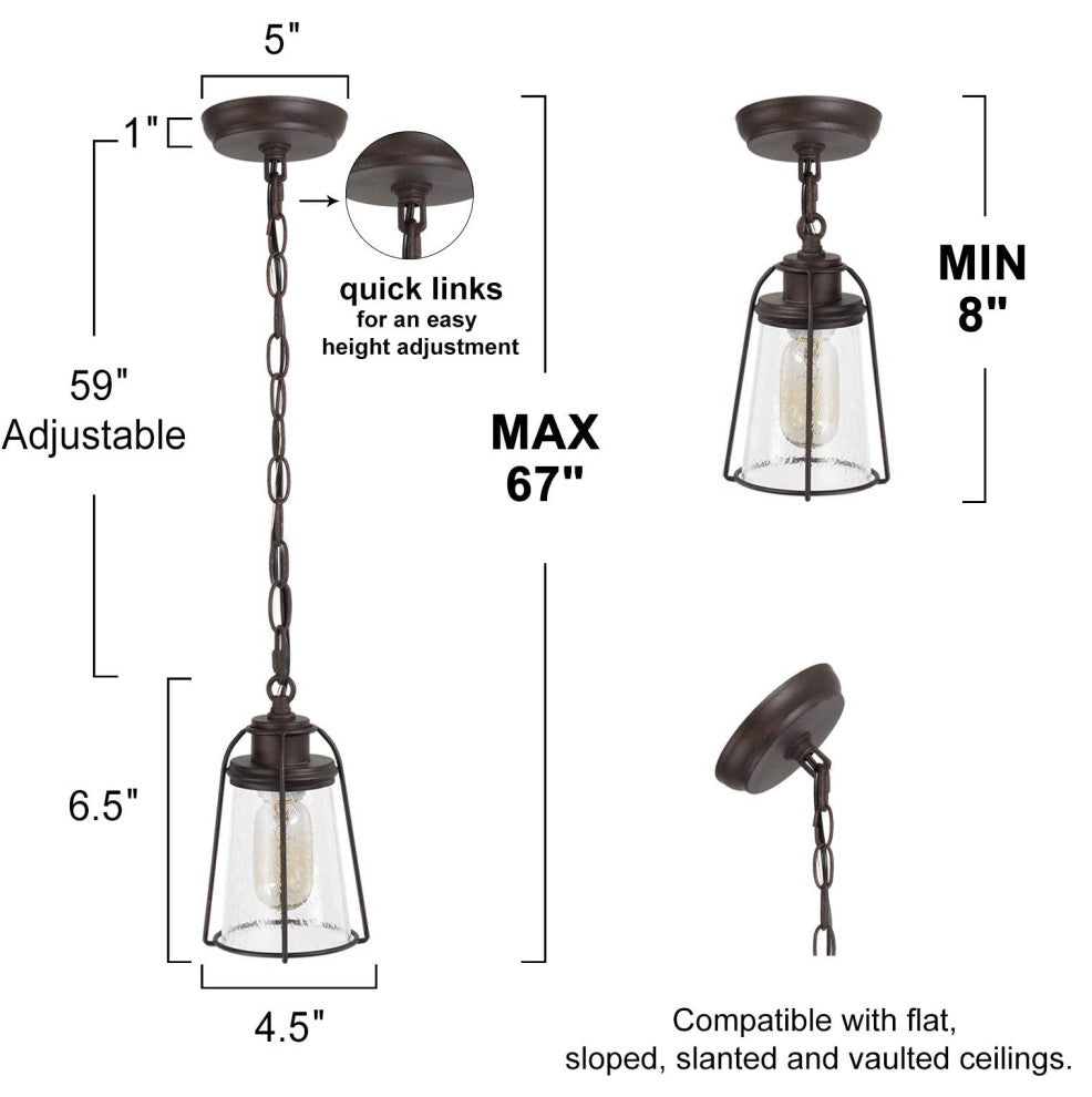 Mini Rust Pendant Light Farmhoue Glass Black Pendant Lamp