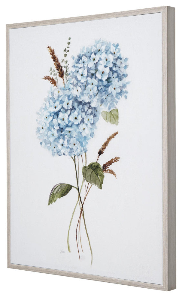 American Art Decor Aqua Hydrangea Flower Framed Canvas Wall Art Print - 18"x24"
