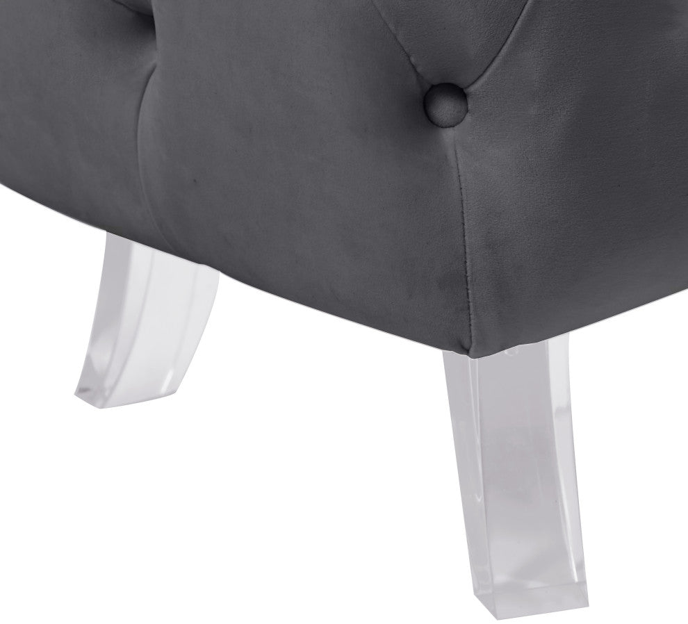 Crescent Velvet Upholstered Ottoman, Gray