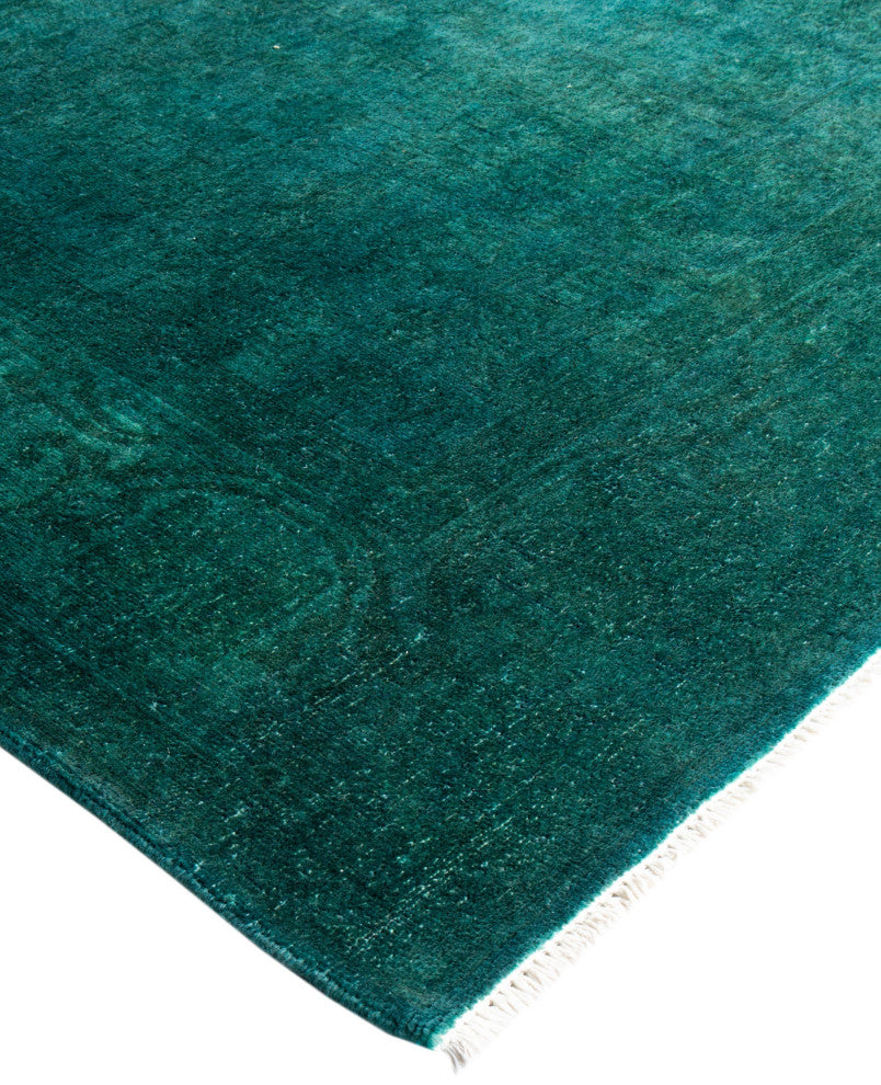Overdyed One-of-a-Kind Hand-Knotted Area Rug Green, 4' 2" x 5' 9"