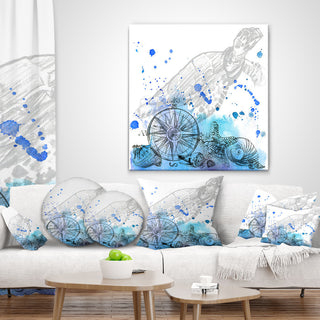 Marine Creatures Illustration Animal Throw Pillow, 16"x16"