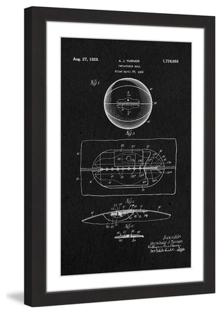 "Basketball 1925 Black Paper" Framed Painting Print