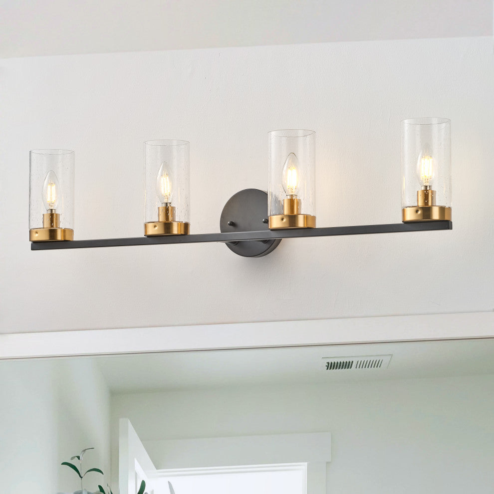 Black 4-Light Clear Cylinder Glass Design Bathroom Vanity Light