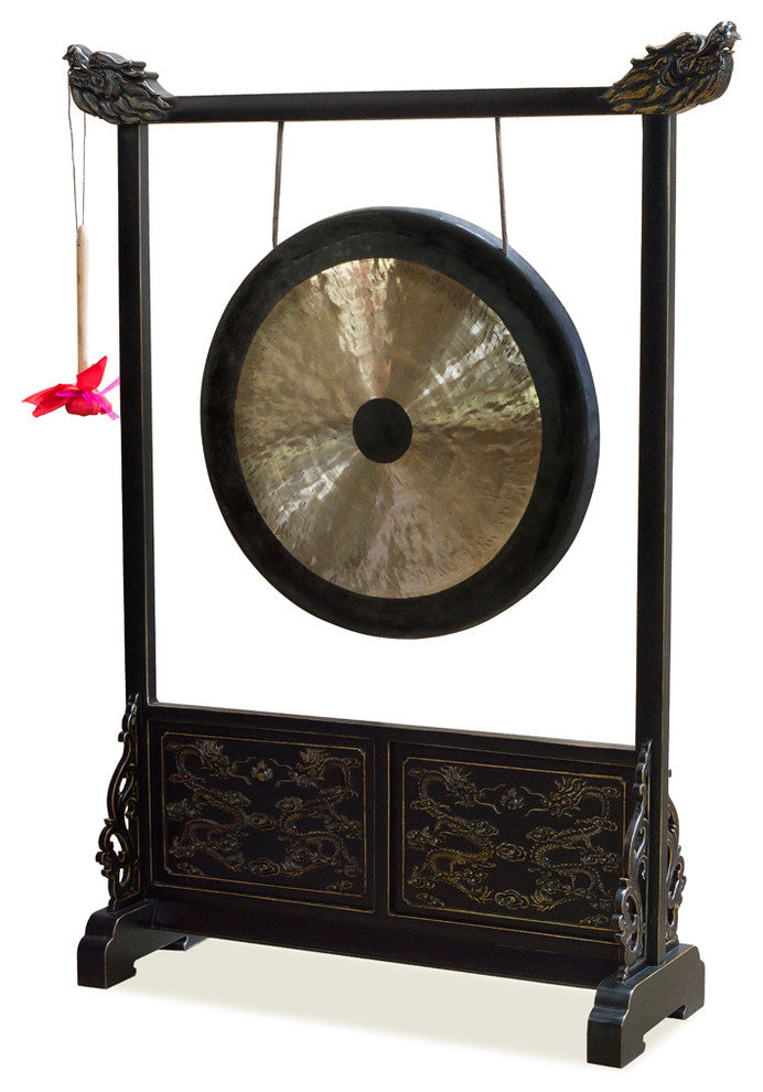 31" Bronze Gong With Dragon Stand