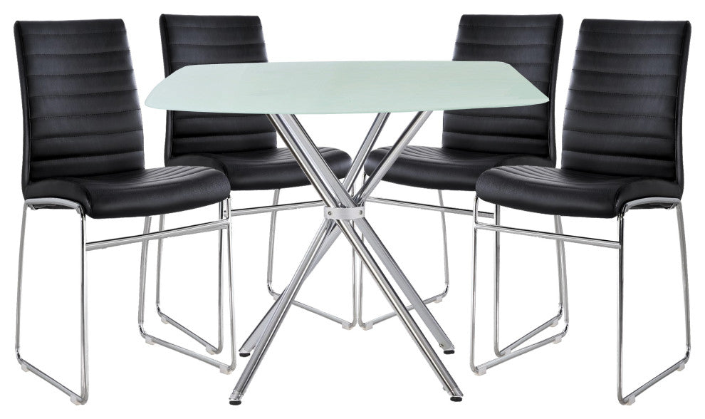 Modern Square Dining Glass and Upholstery, Black Set of 5