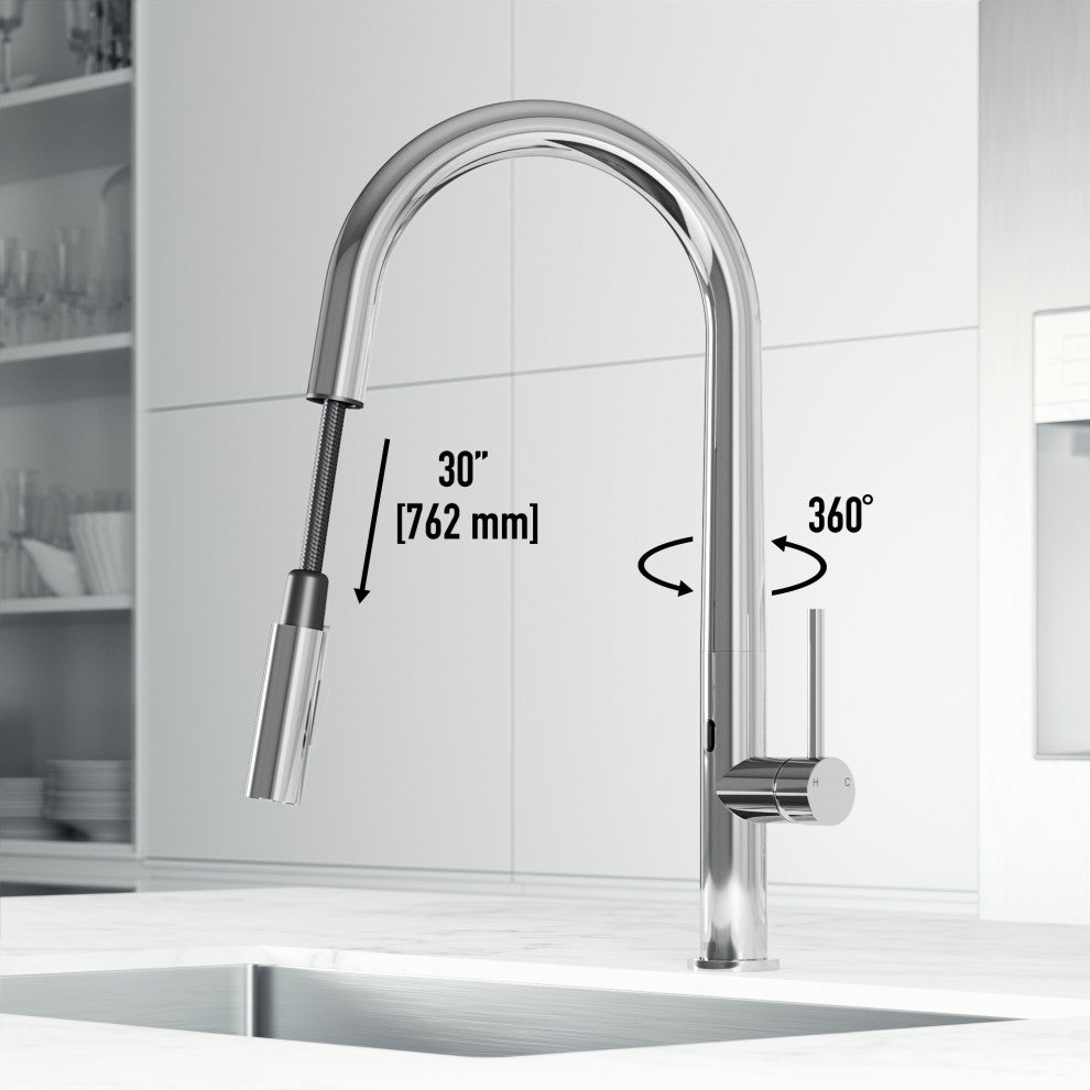VIGO Greenwich 18" H Single Handle Pull-Down Sprayer Kitchen Faucet, Chrome, Touchless, Without Extras