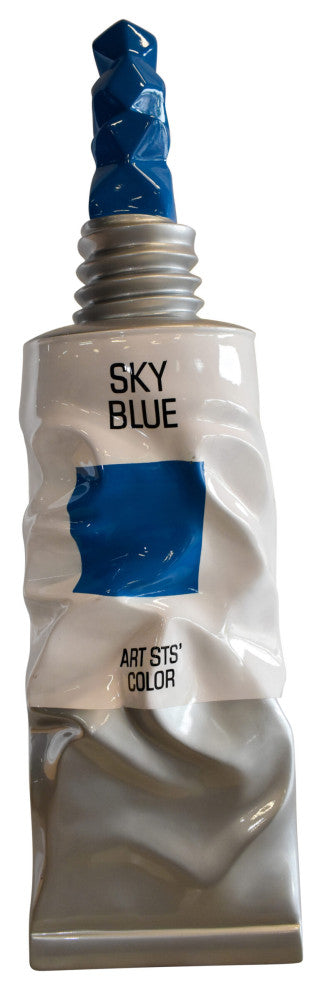 Oversized Wall Mounted Sky Blue Paint Tube Squezed Resin Statue 10" x 12" x 44
