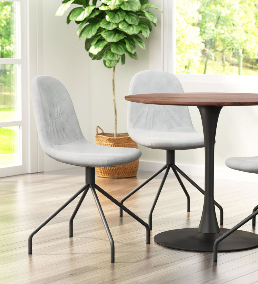 Dining Chair, Set of 2, Steel Metal, Fabric, Gray, Black, Cafe Bistro