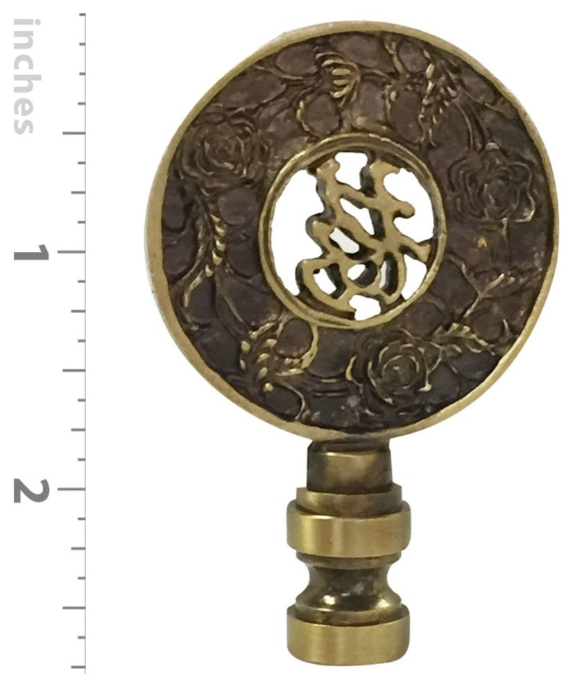 Royal Designs Good Fortune Oriental Motif Finial for Lamp, Antique Brass, 2