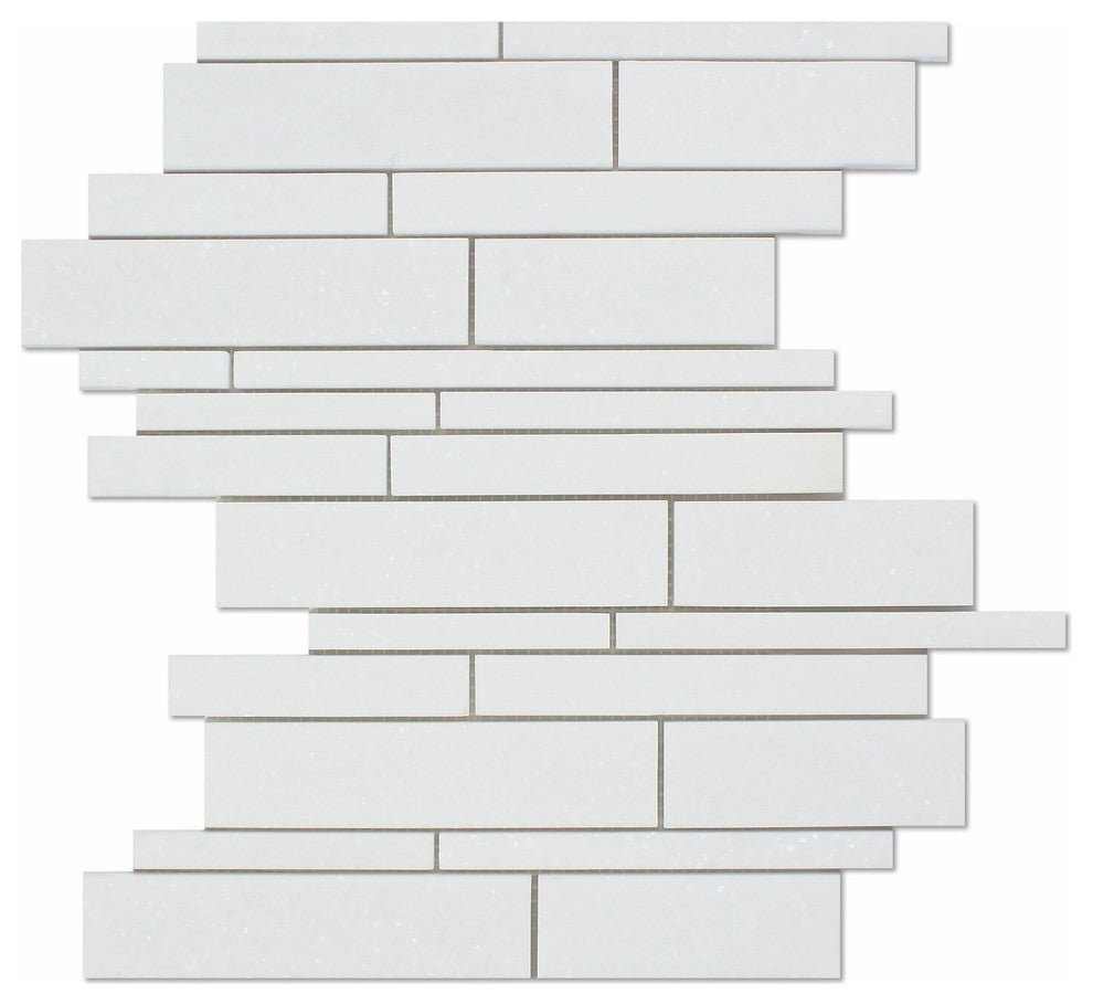 Thassos White Marble Honed Random Strip Mosaic Tile