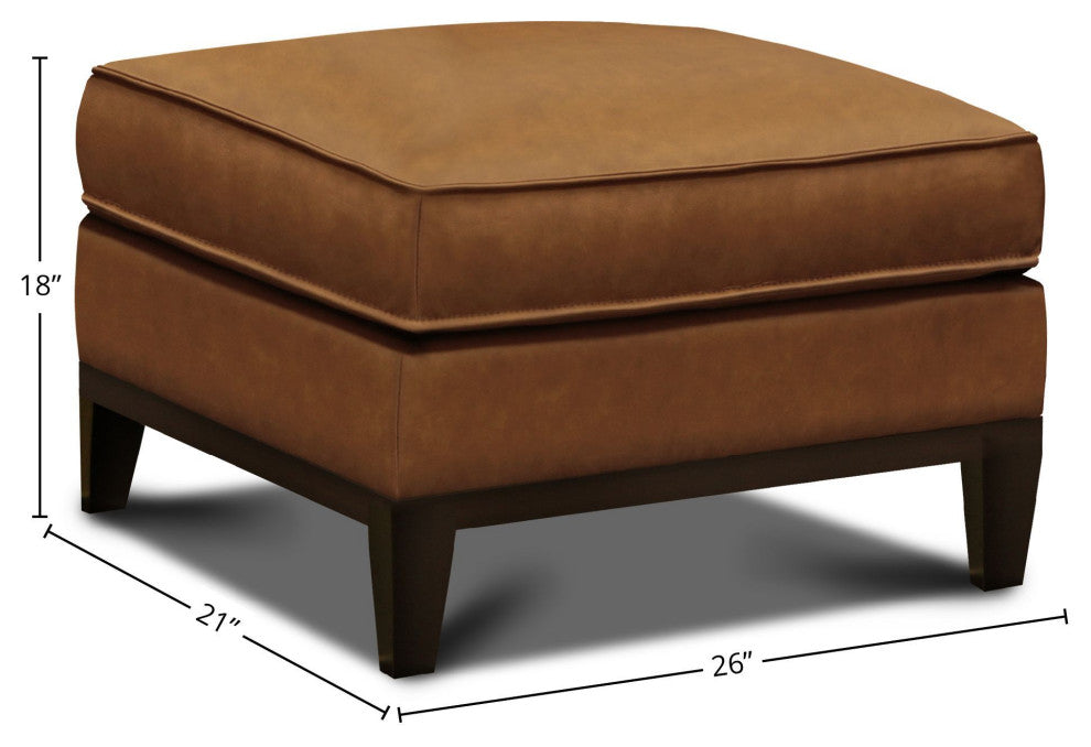 Metropole 100% Top Grain Pull Up Leather Mid-century Ottoman