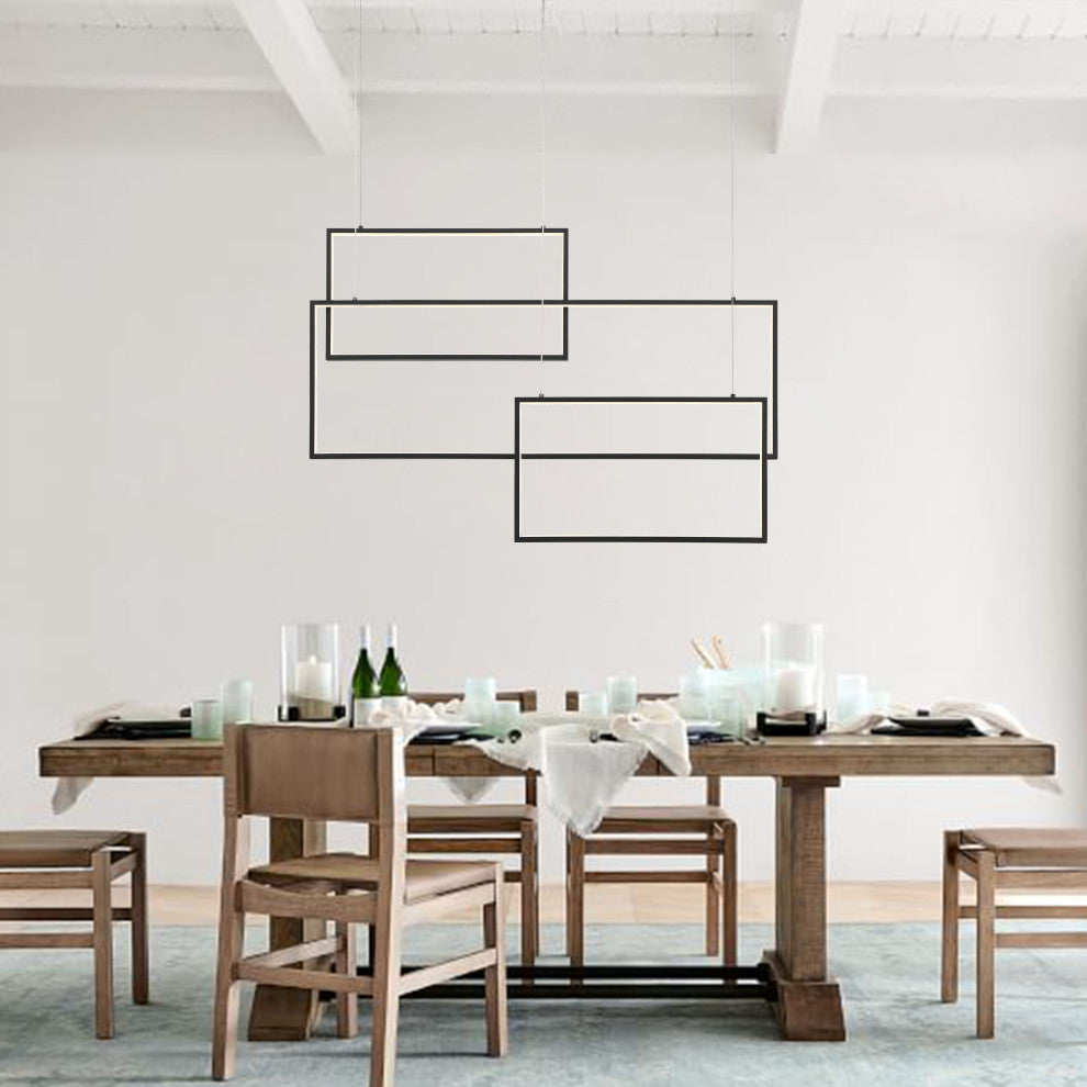 3-Light Unique Geometric LED Chandelier, Black