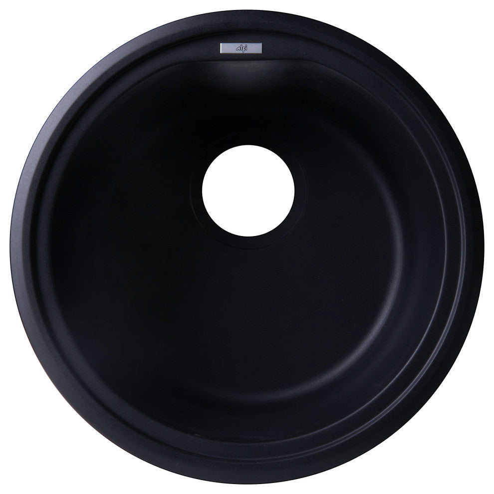 ALFI brand AB1717DI-BLA Black 17" Drop-In Round Granite Kitchen Prep Sink