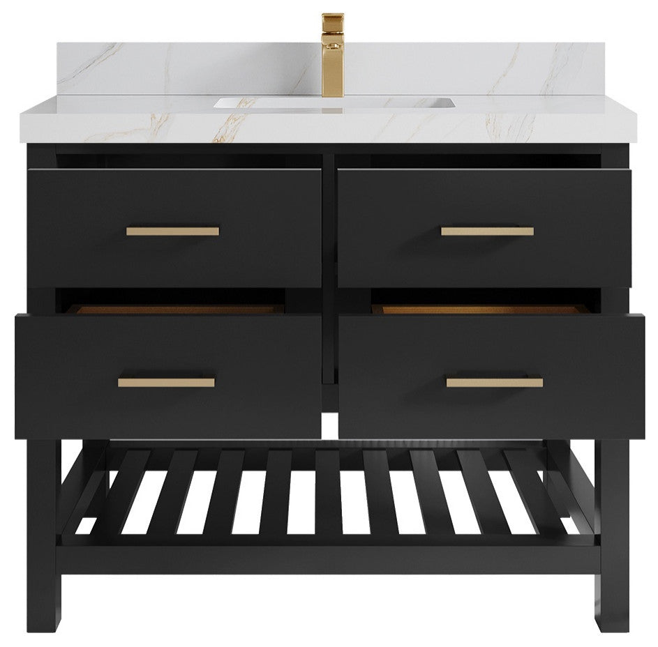 Parker 42" Single Sink Bath Vanity, Black 2" Calacatta Sienna