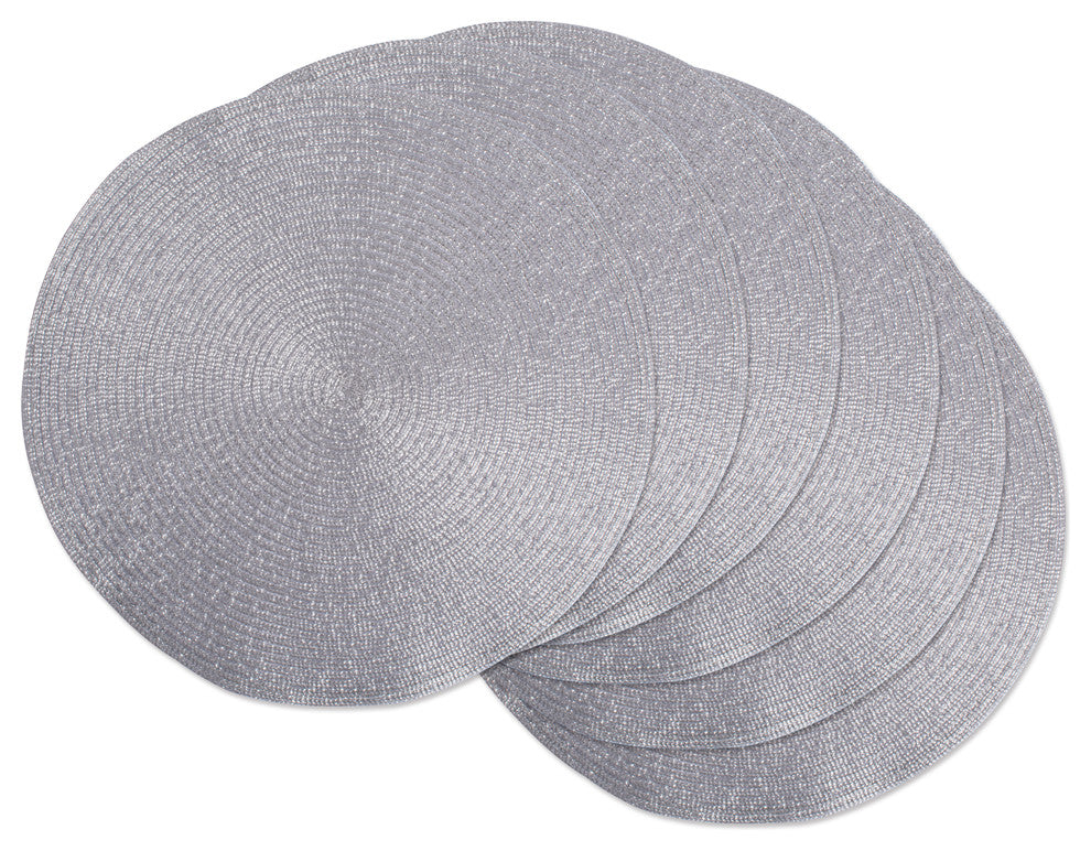 DII Metallic Silver Round Polypropylene Woven Placemat, Set of 6