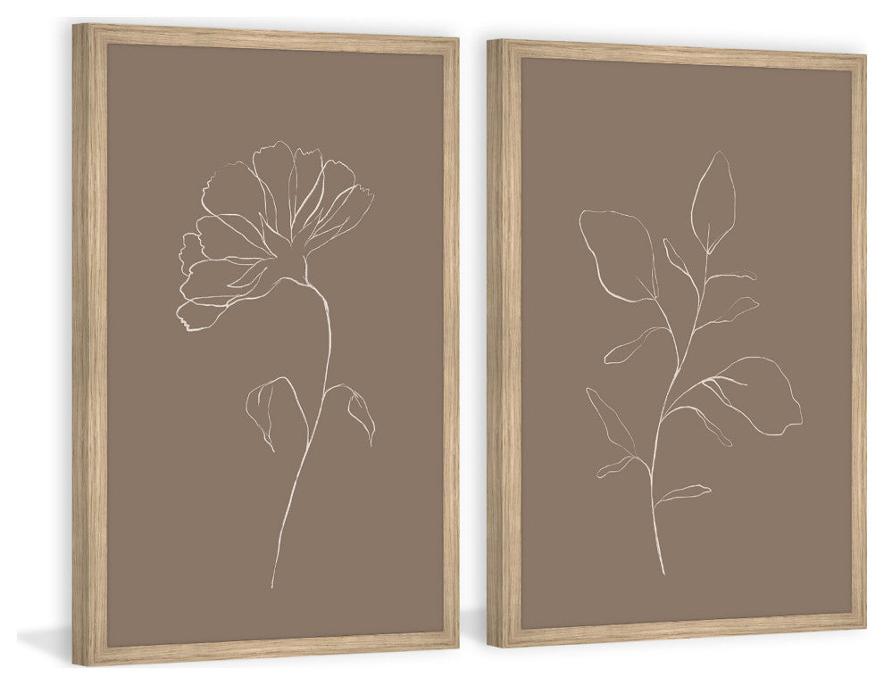 Leaves and Flower Diptych, 2-Piece Set, 24x36 Panels