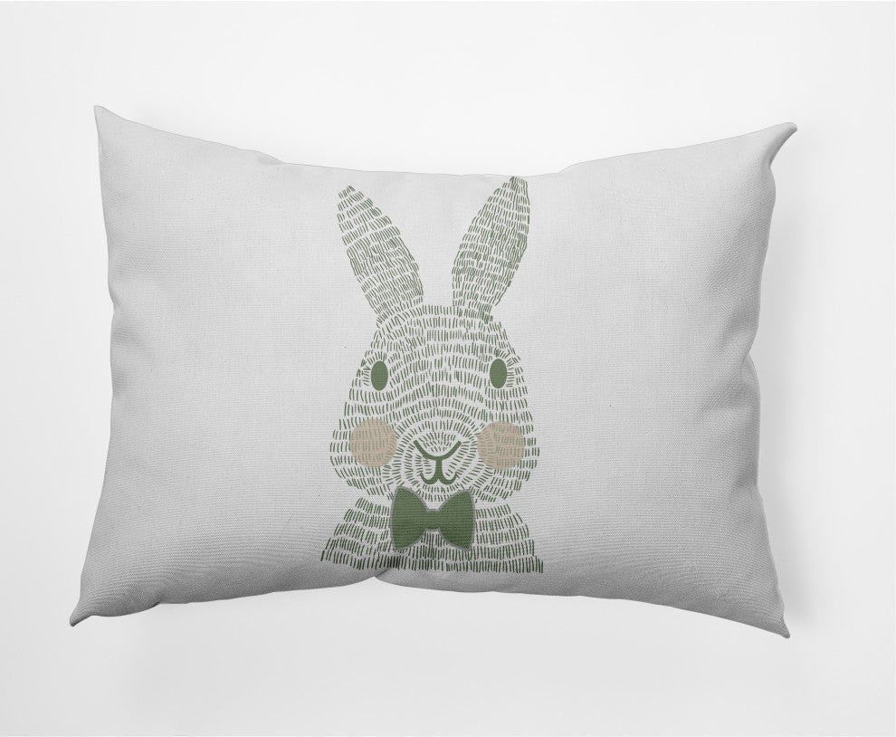 Monochrome Bunny Easter Decorative Lumbar Pillow, Laurel Tree Green, 14x20"