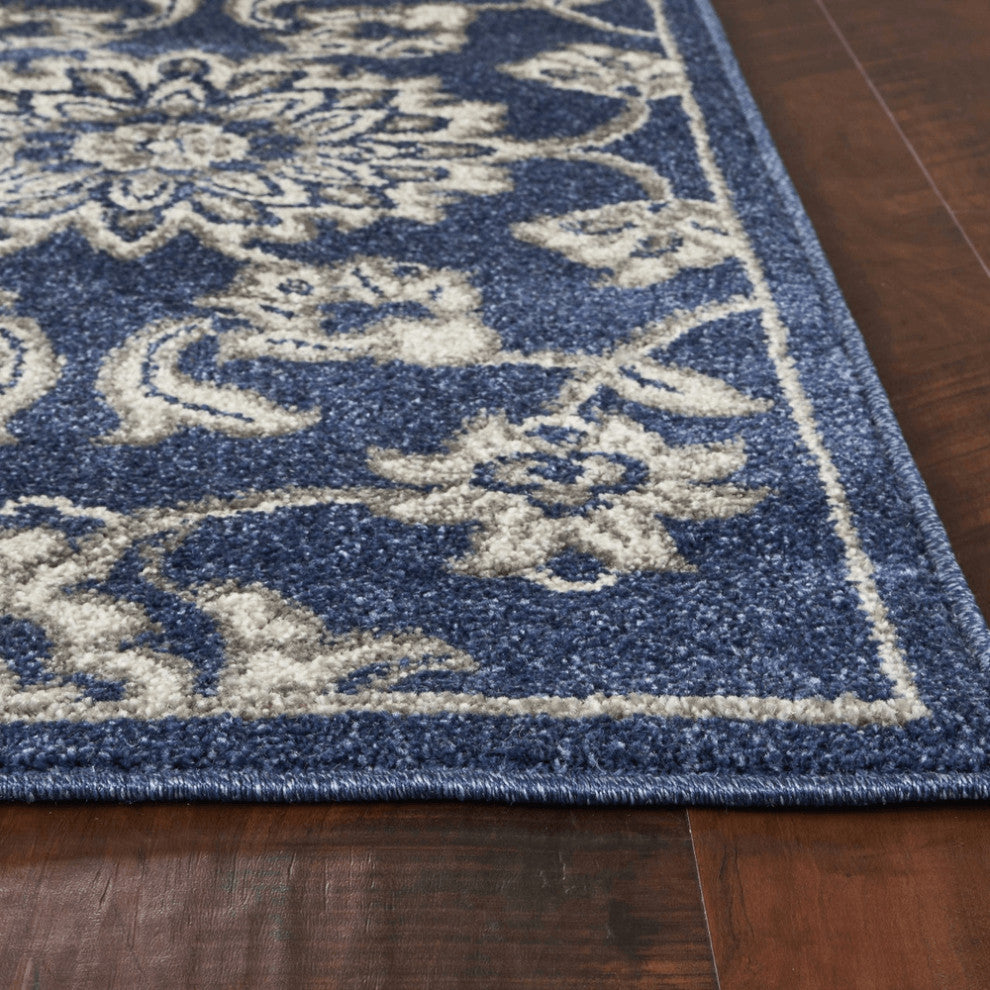 3' X 5' Blue and Ivory Area Rug