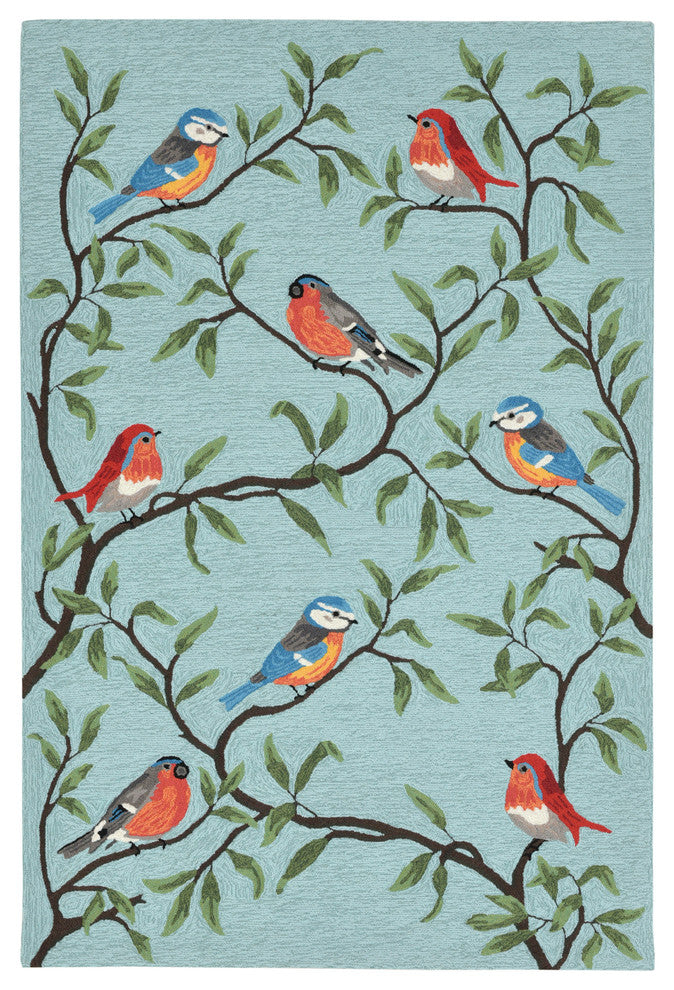 Ravella Birds On Branches Indoor/Outdoor Rug, Aqua, 8'3"x11'6"