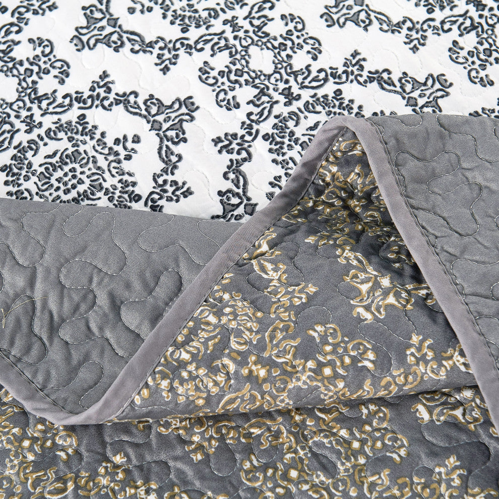Mystic Quilted 7-Piece Bed Spread Set, Charcoal, Queen