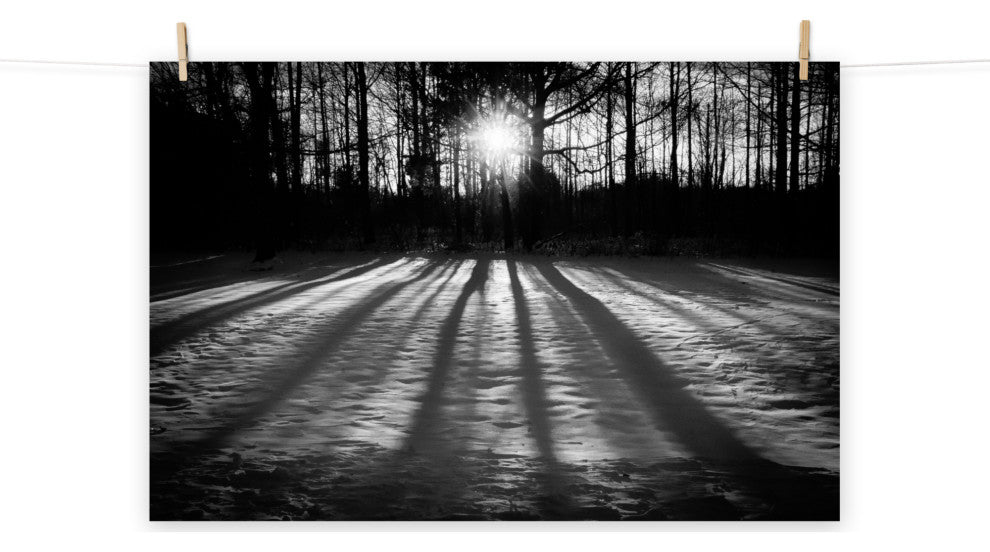 Country Wall Art: Winter Shadows Black & White Landscape Unframed Print, 18" X 24"