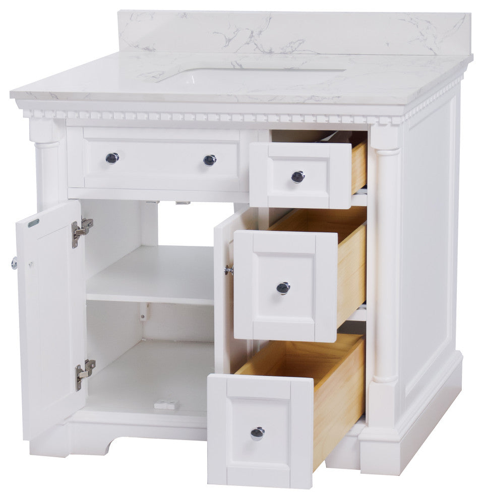 Sydney 36" Bathroom Vanity, White, Engineered Marble