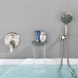 Single Handle Wall Mounted Waterfall Faucet With Handshower, Brushed Nickel