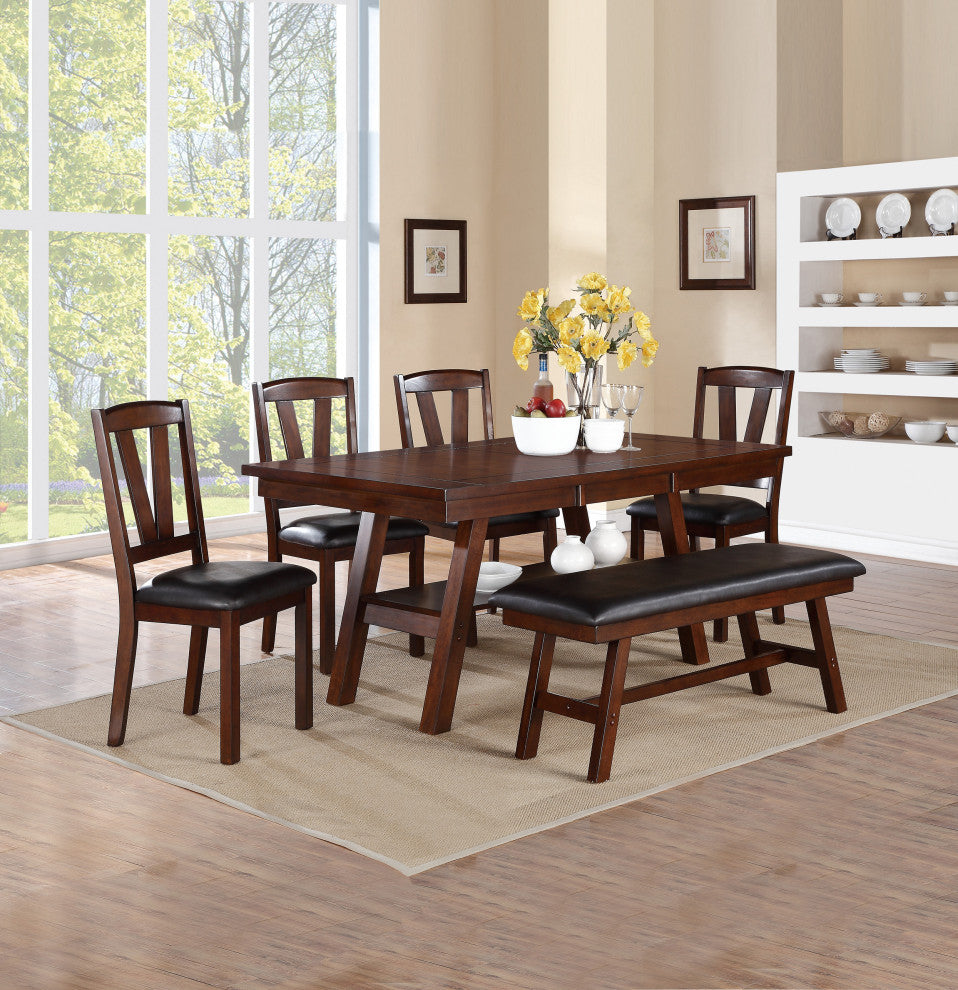 Dining Chairs With Black Faux Leather Seat, Brown(Set of 2)