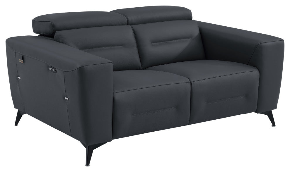 Arezzo Genuine Italian Leather Modern Sofa Set, Dark Gray