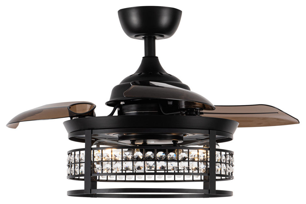 35.83 in Crystal Ceiling Fan with 3 Retractable Blades and Remote
